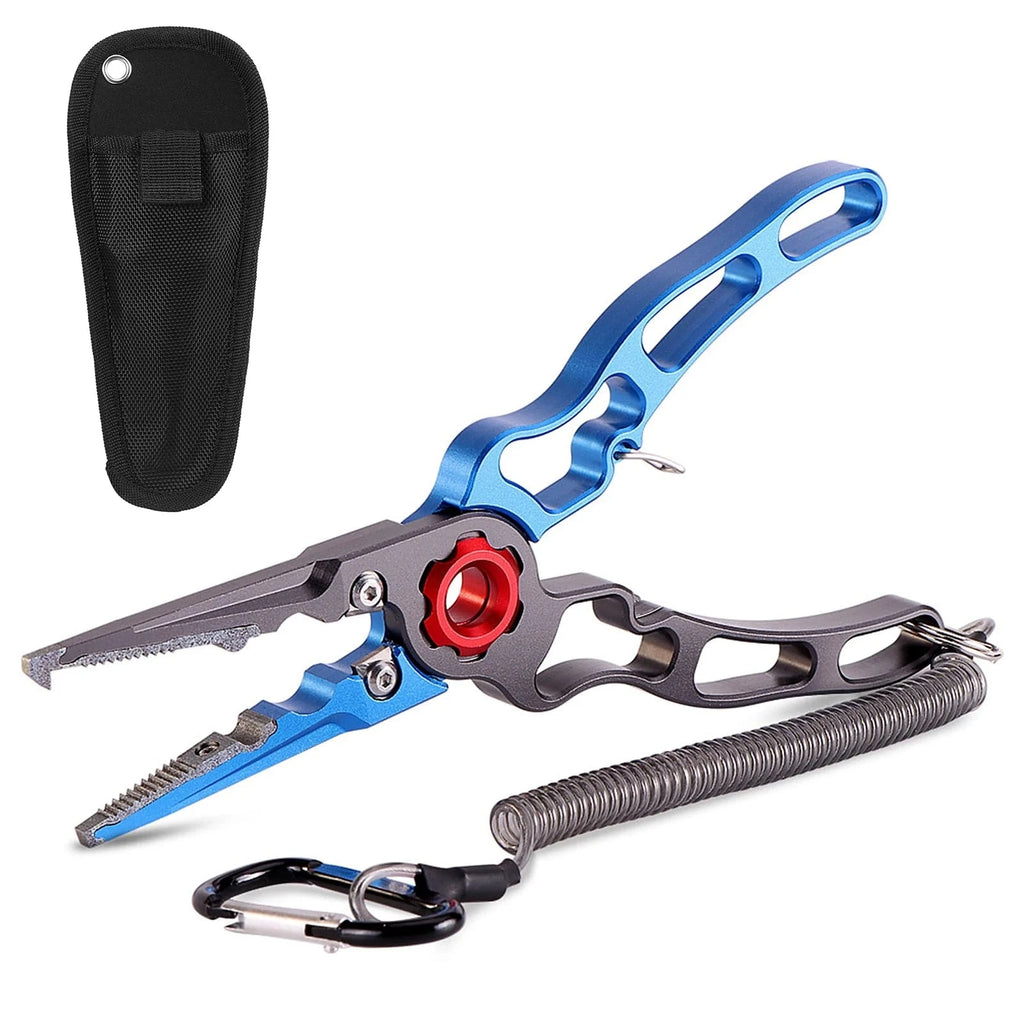 Aluminium Fishing Pliers Hook Remover Pliers Fish Holder Split Ring Tool Clip Clamp Line Cutters with Lanyard All for Fishing-WAYBIKER