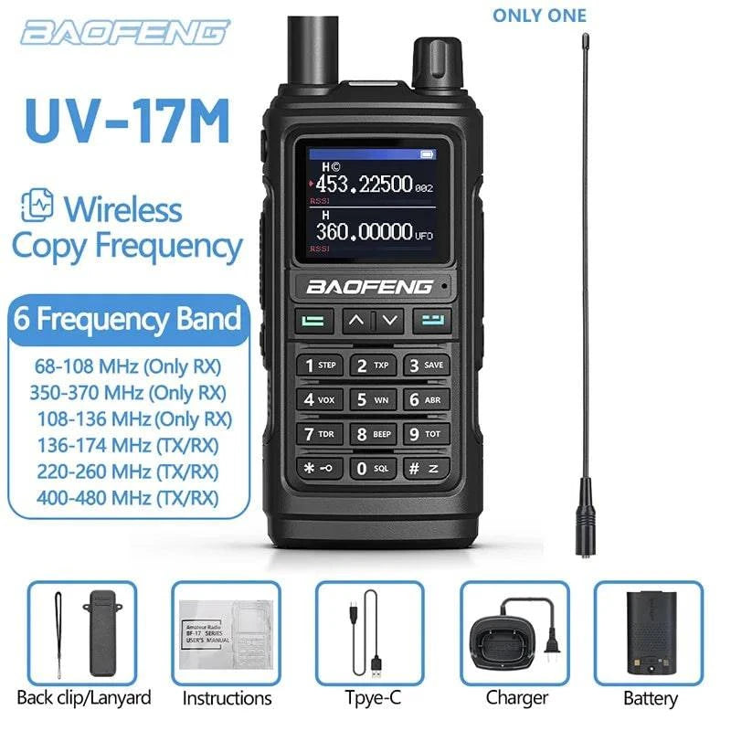 1/2PCS Baofeng UV-17M Air Band Walkie Talkie 999CH Copy Frequency NOAA Long Range Type-C Upgrade UV-5R 17 Pro Ham Two Way Radio-WAYBIKER