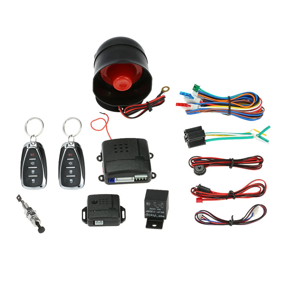 Universal Car Vehicle Security System Auto Burglar Alarm Protection Anti-theft System 2 Remote with Siren and Wiring Harness-WAYBIKER