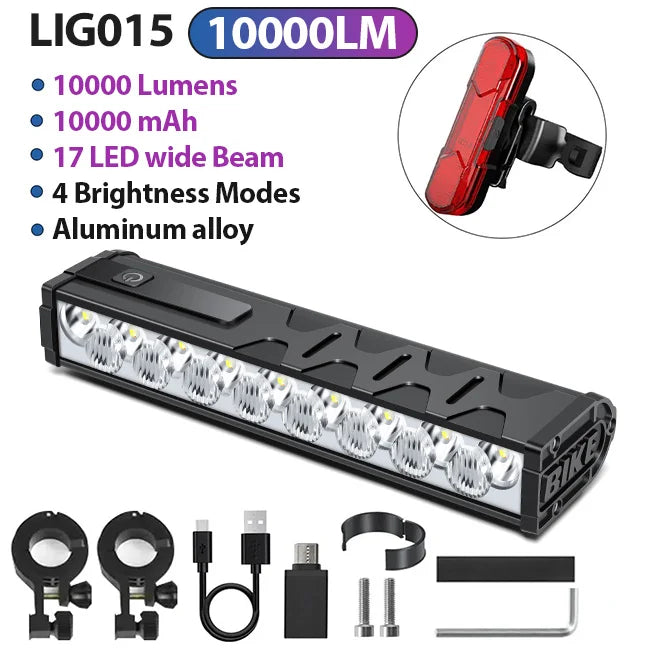 NEWBOLER Bicycle Light Front 10000Lumen Bike Light 10000mAh Waterproof Flashlight USB Charging MTB Road Cycling Lamp Accessories