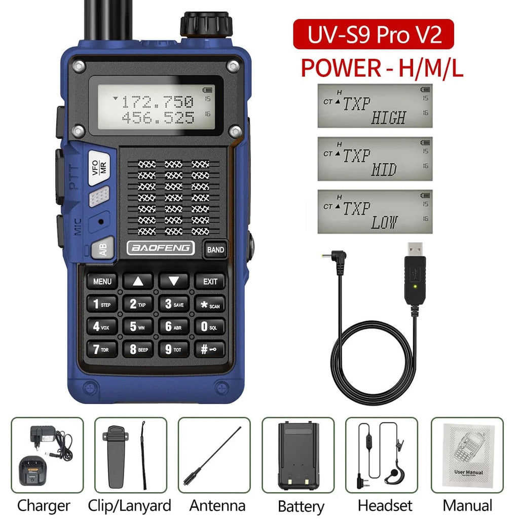 BaoFeng UV-S9 Pro V2 10W Powerful UHF VHF Waterproof Walkie Talkie Radio Long Range Up of UV-S9 Plus Portable Ham Two Way Radio-WAYBIKER