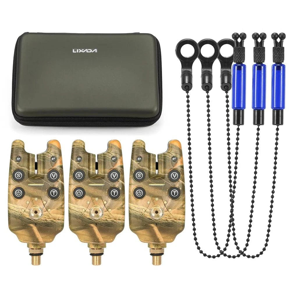 Lixada Fishing Bite Alarms Chain Alert Swinger Set LED Alarm Indicator Alert Fishing Swinger Fishing Tackle with Zippered Box-WAYBIKER