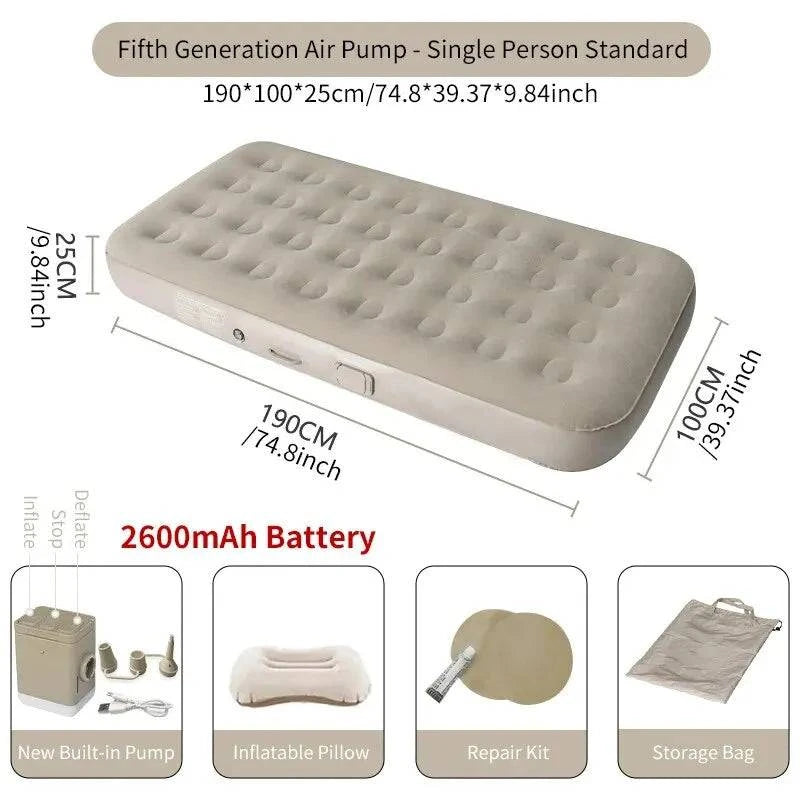 Interior Air Mattress Glamping Mats PVC Inflatable Sleeping Mattress Luxury 2 Person Camping Bed Mat Built-in Pump Thicken Mat-WAYBIKER