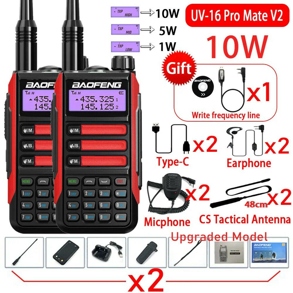 2Pack Baofeng UV16 Pro V2 Walkie Talkie 10W VHF UHF Dual Band Two Way CB Ham Radio UV-16 Portable Radio Transceiver UV5R UV10R-WAYBIKER