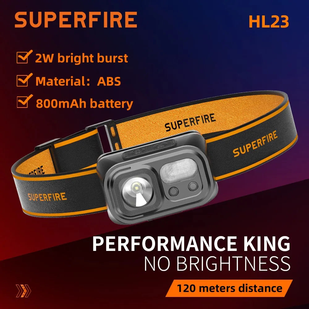 SuperFire HL23 ultra powerful led headlamp Sensor headlight fishing rechargeable head flashlight With USB-C 9 Lighting Modes-WAYBIKER