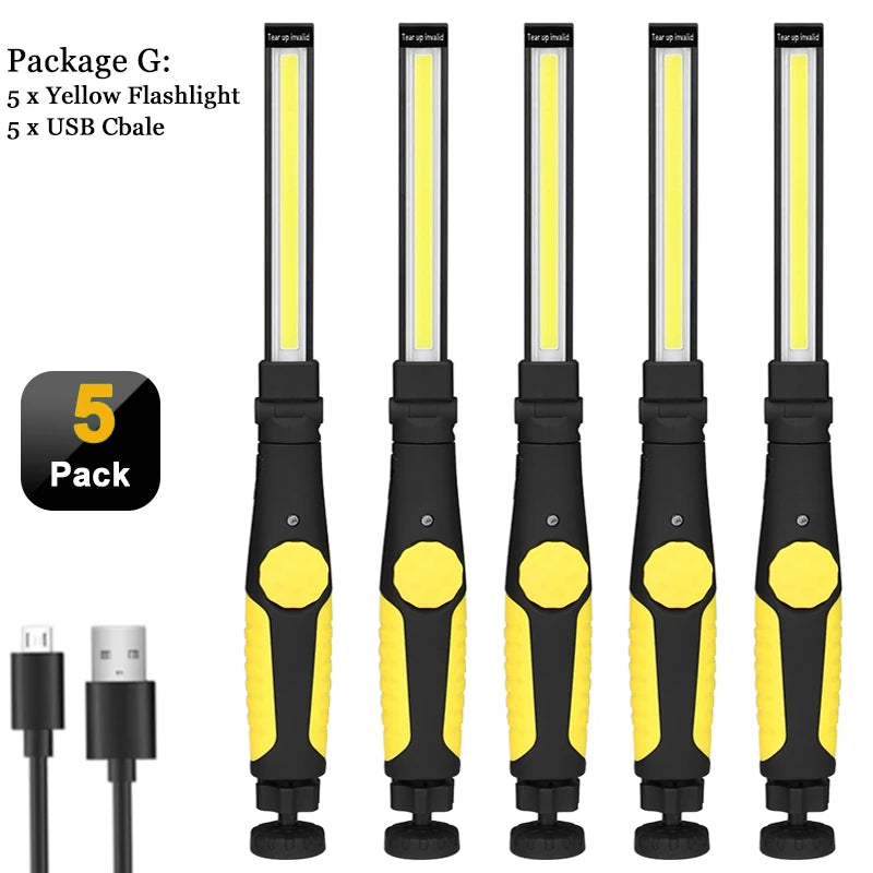 COB LED Work Lights Folding Flashlight with Magnetic Base Rechargeable Strip Lamp Bright Inspection Light for Car Repair-WAYBIKER