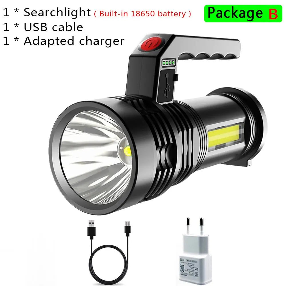 Powerful LED Portable Flashlight COB side lights Built-in Battery USB Rechargeable Household Waterproof Torch Outdoor Camping-WAYBIKER