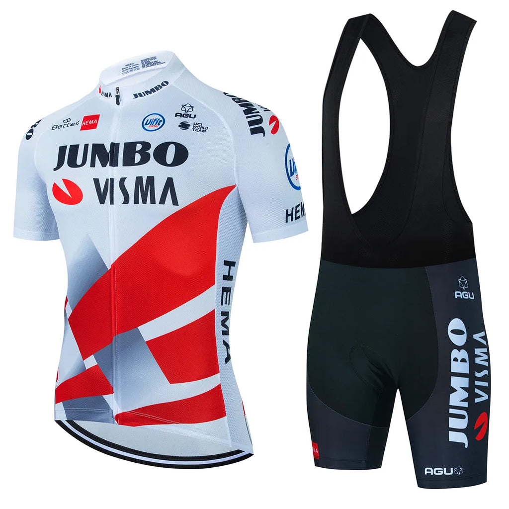 2023 Team JUMBO VISMA Cycling Jersey Set 19D Bike Shorts Set MTB Ropa Ciclismo Mens Short Sleeve Bicycle Shirts Maillot Clothing-WAYBIKER