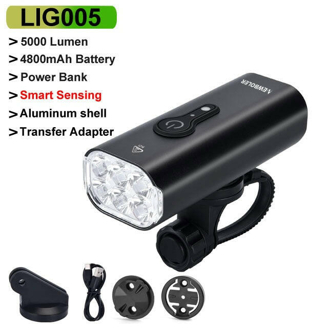 NEWBOLER 5000LM Intelligent inductio Bike Light MTB Front Lamp USB Rechargeable 6 LED 4800mAh Bicycle Light Waterproof Headlight-WAYBIKER