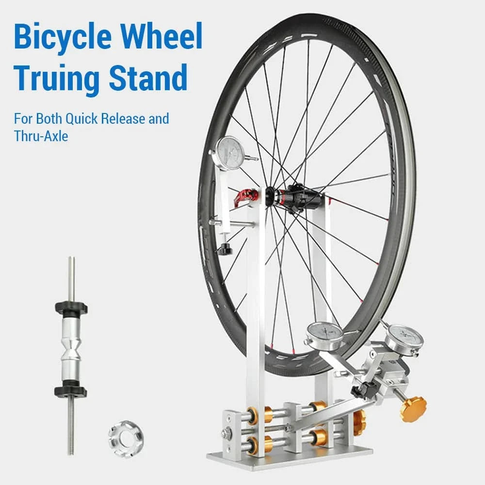 Bicycle Wheel Truing Stand Bike Wheel Alignment Repair Tool with Dial Gauge for Quick Release and Thru-Axle-WAYBIKER