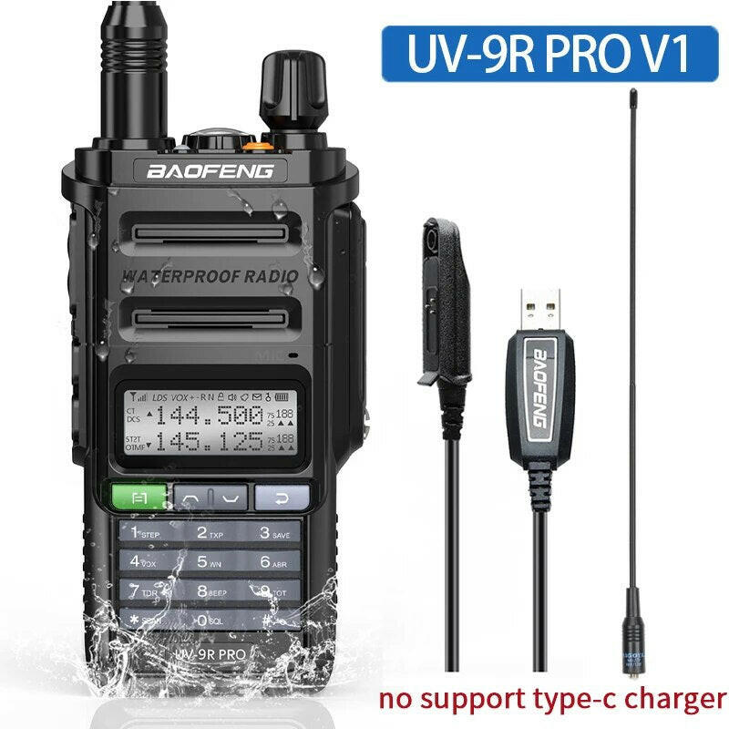 2023 Baofeng UV-9R Pro V1 V2 Waterproof IP68 16KM Walkie Talkie Type-C Charger UHF VHF Long Range UV-5R Upgrade Ham CB Radio-WAYBIKER