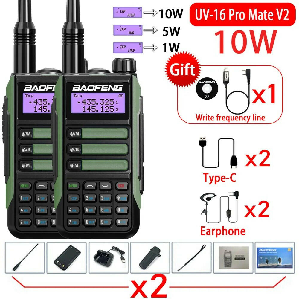 2Pack Baofeng UV16 Pro V2 Walkie Talkie 10W VHF UHF Dual Band Two Way CB Ham Radio UV-16 Portable Radio Transceiver UV5R UV10R-WAYBIKER