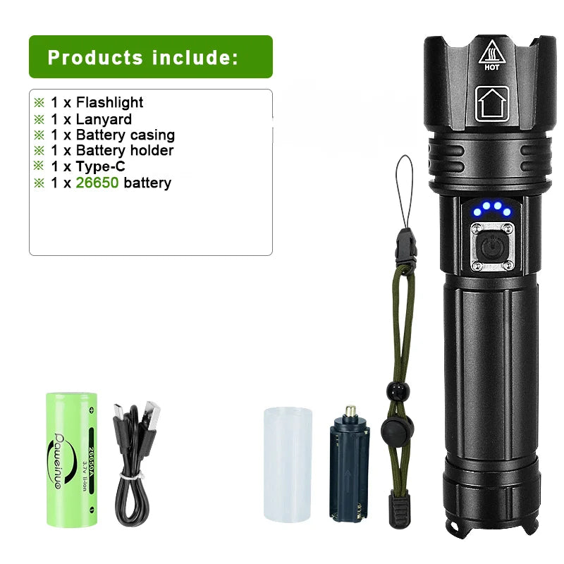 Light 1500m High Power Led Flashlights  Rechargeable Flashlight With Usb Charging Ultra Powerful Torch Work Tactical Light-WAYBIKER