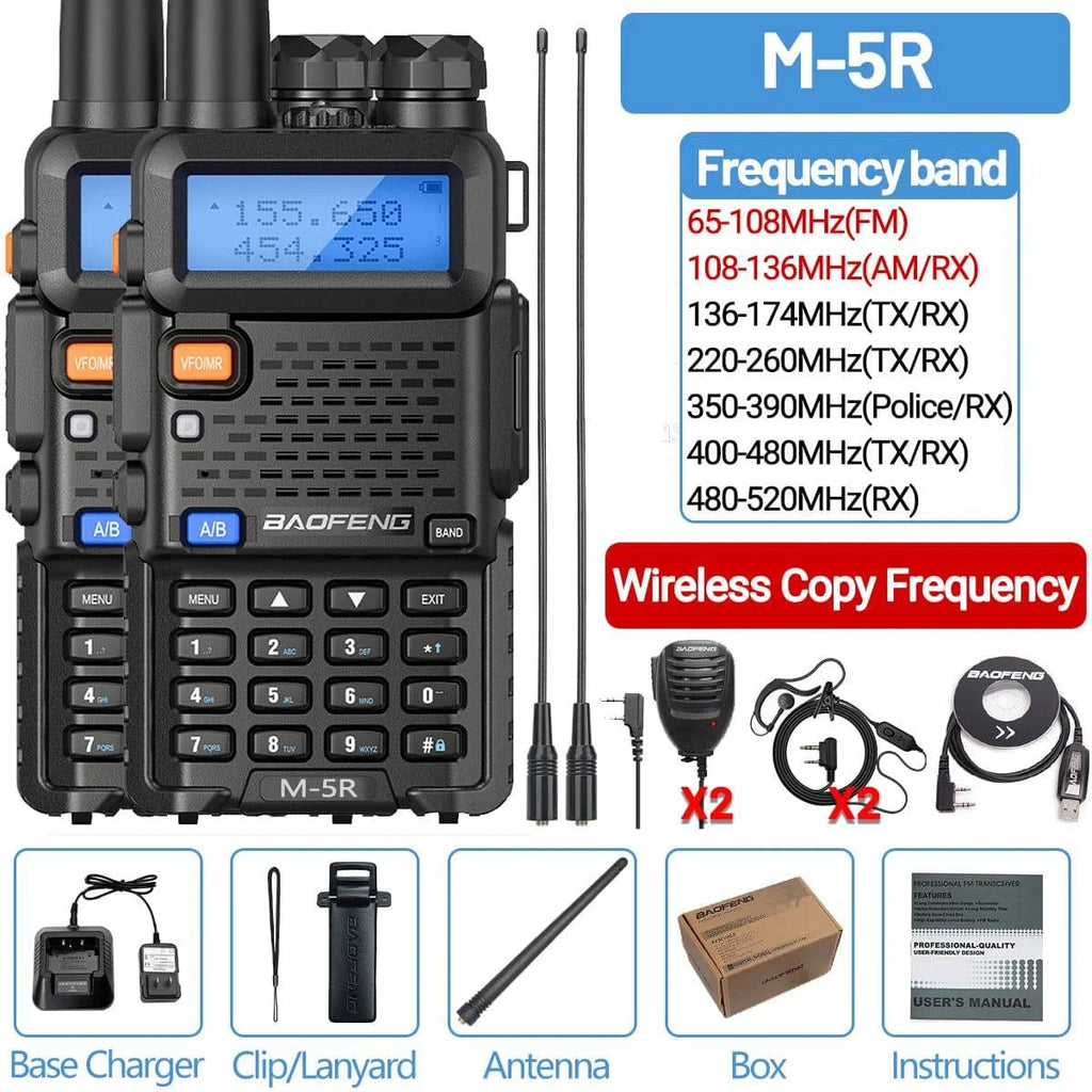 1/2 Baofeng M-5R Air Band Walkie Talkie Full Band Wireless Copy Frequency Long Range VHF UHF UV-5R K5 Portable Ham Two Way Radio-WAYBIKER