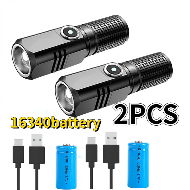 Powerful Mini Portable Alloy Variable-focus LED Flashlight Uses 18650 Battery USB Rechargeable Waterproof Outdoor Camping Torch-WAYBIKER