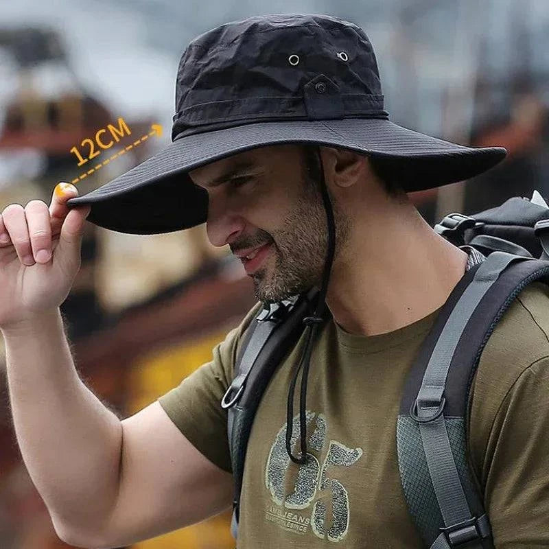 New Sun Protection Fishing Hat Summer Breathable Mesh Camping Hiking Caps Anti-UV Sun Hat Mountaineering Caps Men's Panama Hat-WAYBIKER