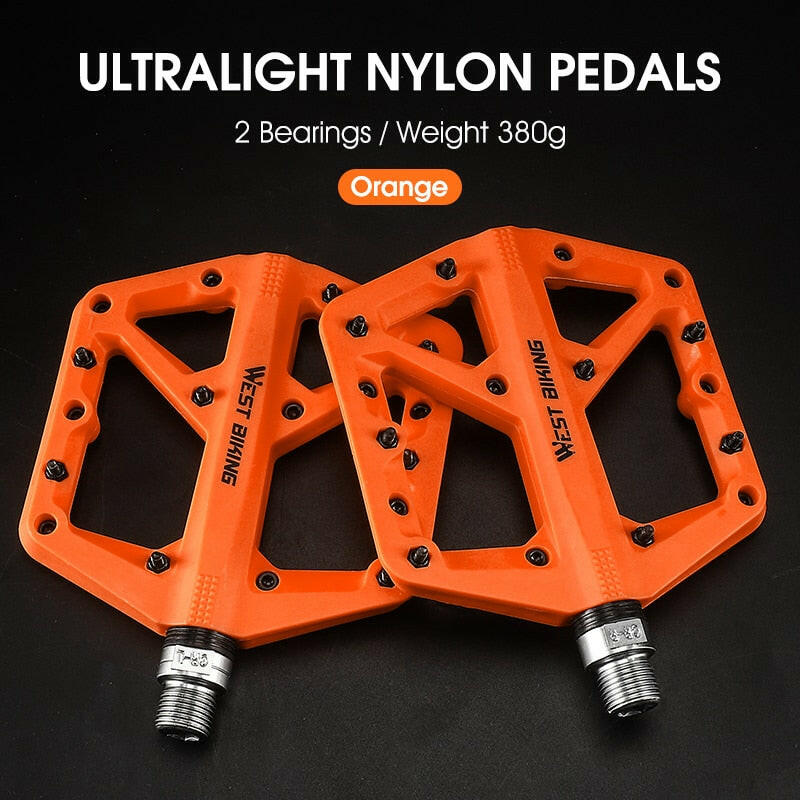 WEST BIKING Ultralight Nylon Bicycle Pedals Moutain Bike Pedals 2 Sealed Bearings Non-Slip Multicolor Bike Pedals MTB Accessorie-WAYBIKER