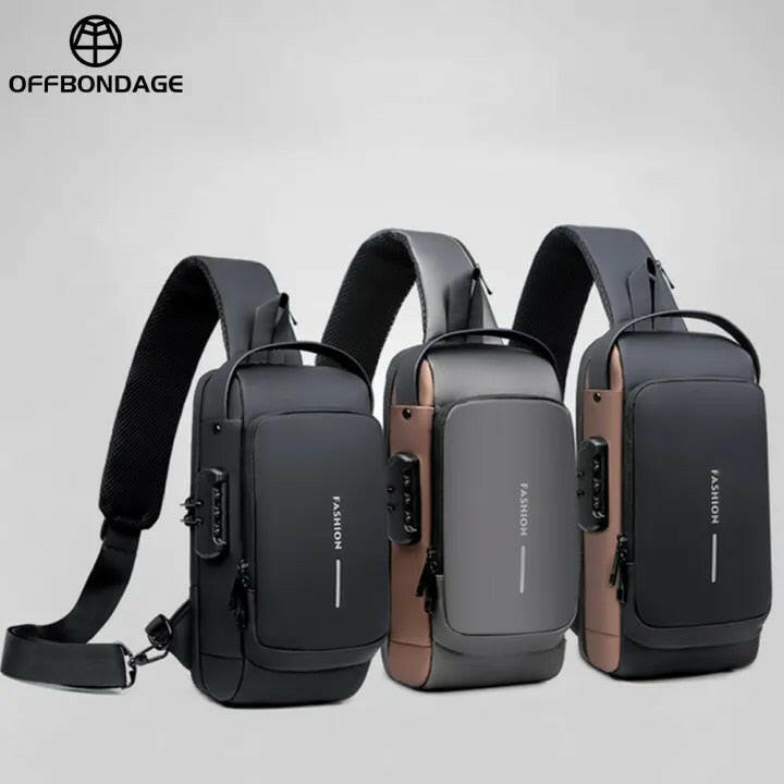 ESLNF Multifunction Patent Leather Cycling Chest Bag Waterproof Crossbody Bag Anti-theft Travel Bag Male USB Charging Pack-WAYBIKER