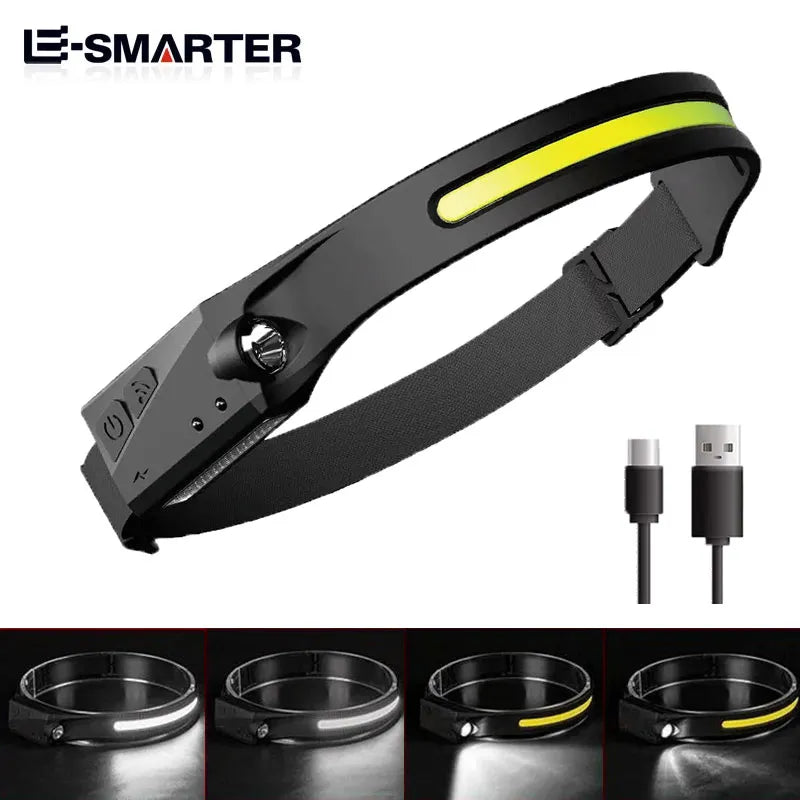 ESMARTER LED Sensor Headlamp USB Rechargeable COB Headlight Outdoor Camping Fishing Adventure Search Light Head Work Flashlight-WAYBIKER
