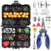 263pcs/Set Fishing Accessories Set with Tackle Box Including Plier Jig Hooks Sinker Weight Swivels Snaps Sinker Slides-WAYBIKER