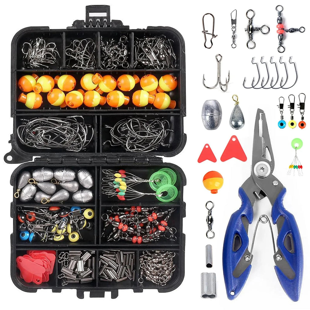 263pcs/Set Fishing Accessories Set with Tackle Box Including Plier Jig Hooks Sinker Weight Swivels Snaps Sinker Slides-WAYBIKER