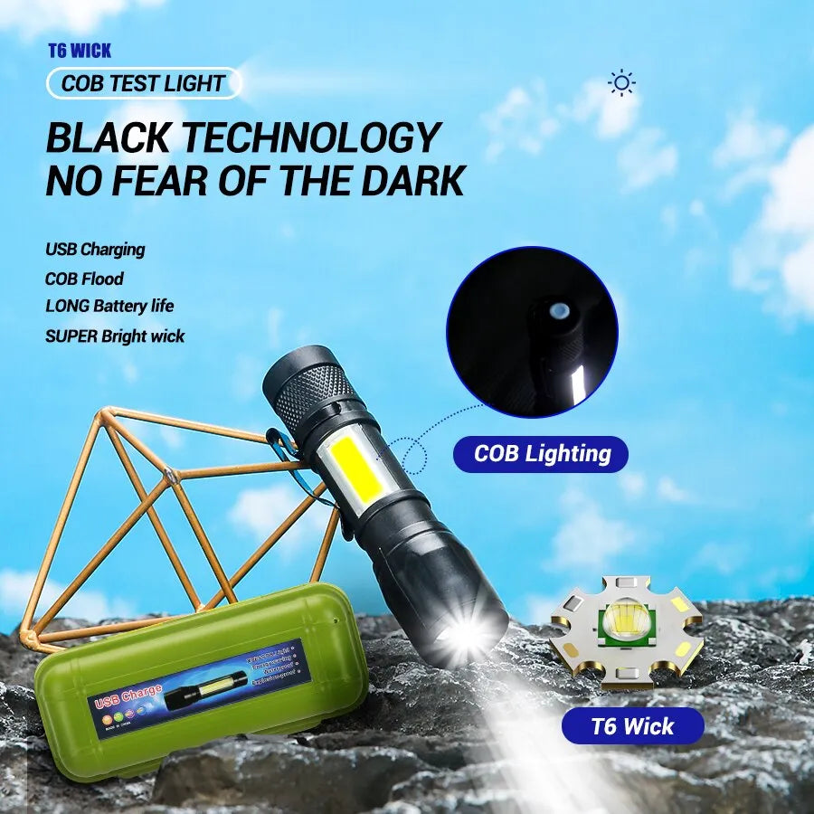 Mini Torch LED Rechargeable Flashlight Portable USB Charging Flashlight High Power Bank Camping Waterproof Long Range Lantern