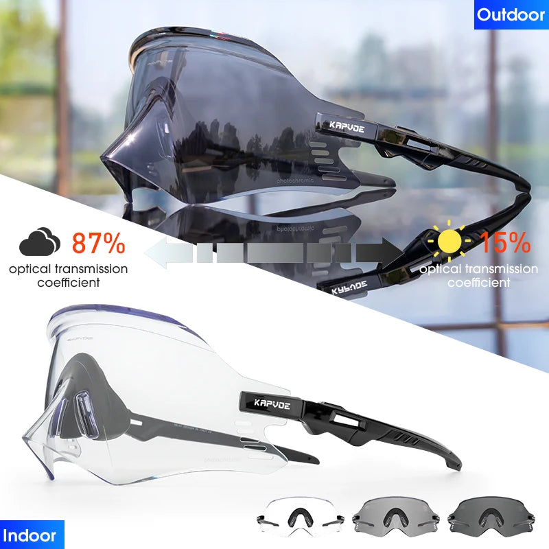Kapvoe-Photochromic Sports Sunglasses for Man Road MTB Bicycle Glasses Riding Goggle Sports Eyewear Bike Women Cycling Glasses
