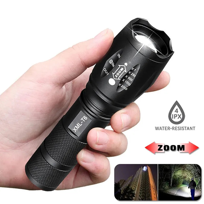 Powerful Portable LED Flashlight XML-T6 Torch Using 18650 Rechargeable Battery Outdoor Camping Hiking Tactical Flash Light