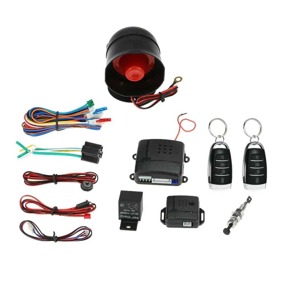 Universal Car Vehicle Security System Auto Burglar Alarm Protection Anti-theft System 2 Remote with Siren and Wiring Harness-WAYBIKER