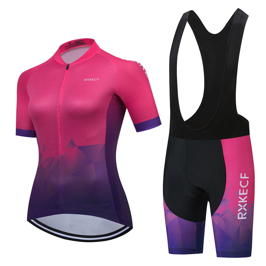 RXKECF Pro 2023 Woman Short Sleeve Cycling Jersey Set Sports Outfit Bike Clothing Kit Mtb Maillot Cyclist Bicycle Clothes