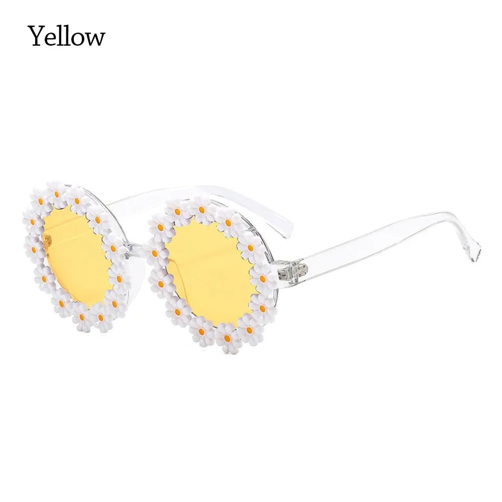 Retro Daisy Sunglasses for Women Flower Round Frame Sun Glasses Fashion Novel Disco Festival Party Shades for Adults Eyewear-WAYBIKER