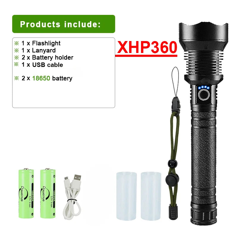 Super High Power XHP 360 Ultra Powerful Rechargeable Strong  Flashlight Led Usb Charging Led Lanterna Hand Torch 18650/26650-WAYBIKER