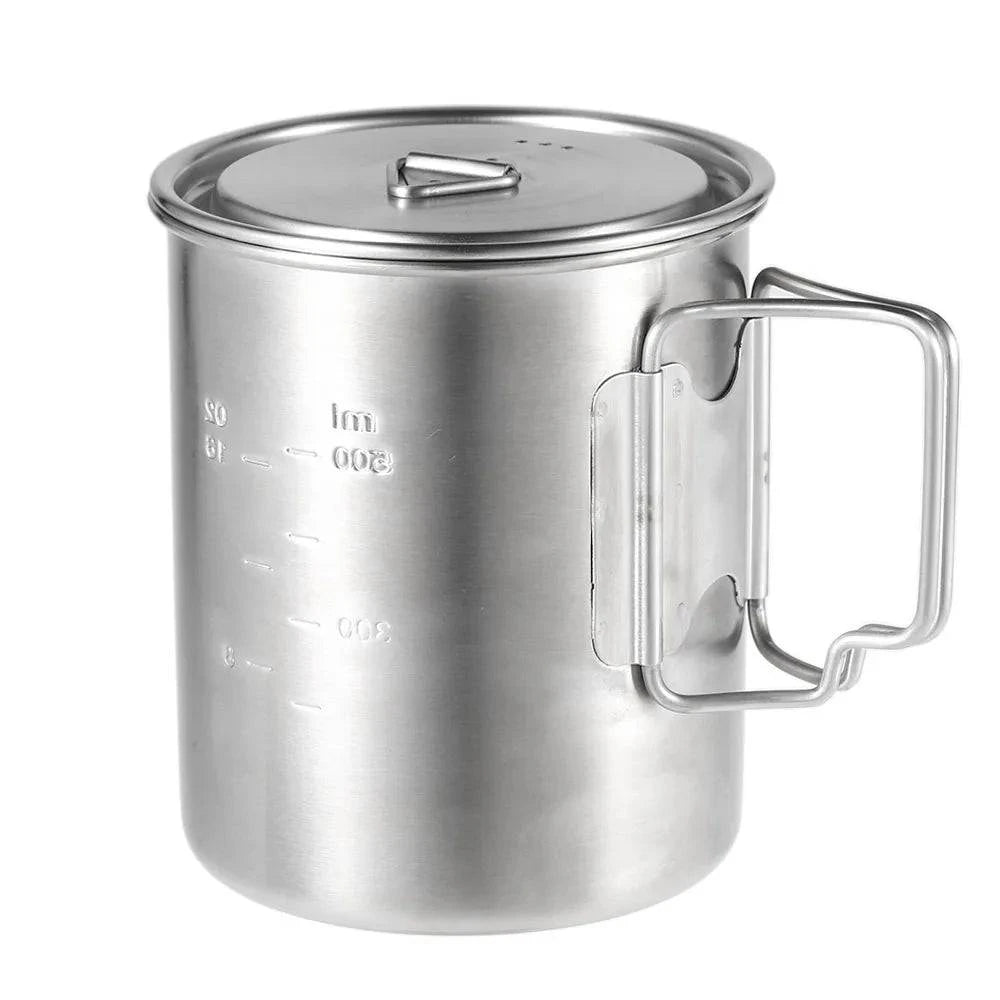 Lixada 750ml Stainless Steel Pot Portable Water Mug Cup with Lid Foldable Handle Outdoor Camping Cooking Picnic Tableware-WAYBIKER