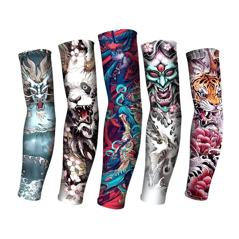 Summer Cycling Breathable and Cool Tattoos Sleeves Ice Silk Sports Sun-proof Men Personalized Women Fishing Elastic Arm Cover-WAYBIKER