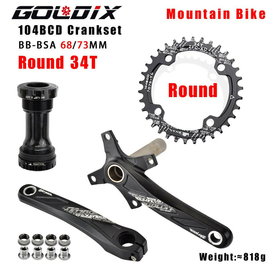 GOLDIX 104BCD Wide & Narrow Tooth Mountain Bike Parts Crankset 170/175mm Cranks Round/Oval Chainrings 32T/34T/36T/38T MTB-WAYBIKER