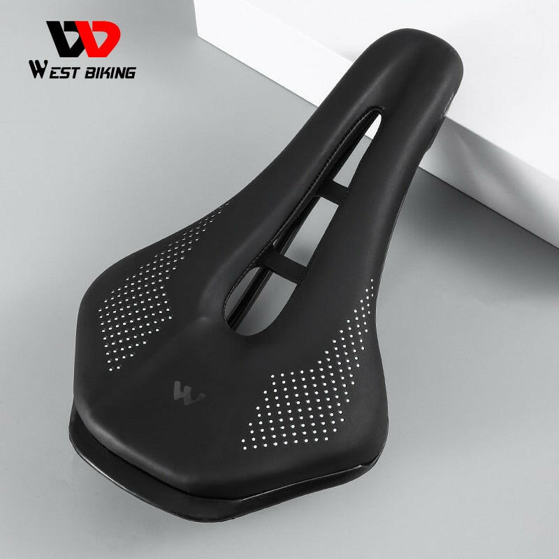 WEST BIKING Ultralight Mountain Bicycle Saddle MTB Short Nose Road Bike Seat PU Leather Hollow Prostatic Saddle Bicycle Parts-WAYBIKER