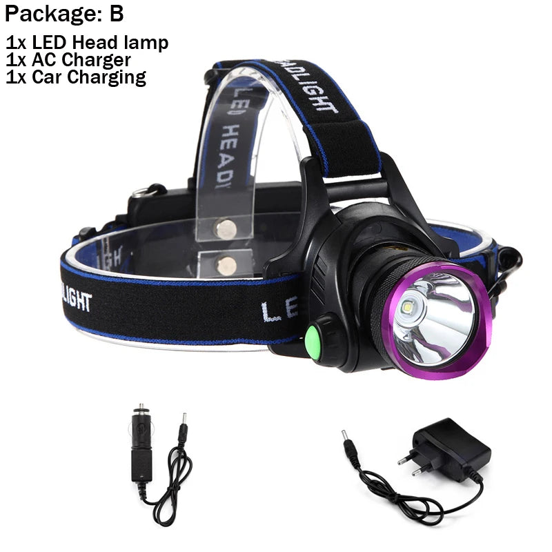 Portable T6 LED Head Lamp Rechargeable Headlight Torch Lantern For Outdoors Hunting Camping Hiking Fishing Light-WAYBIKER