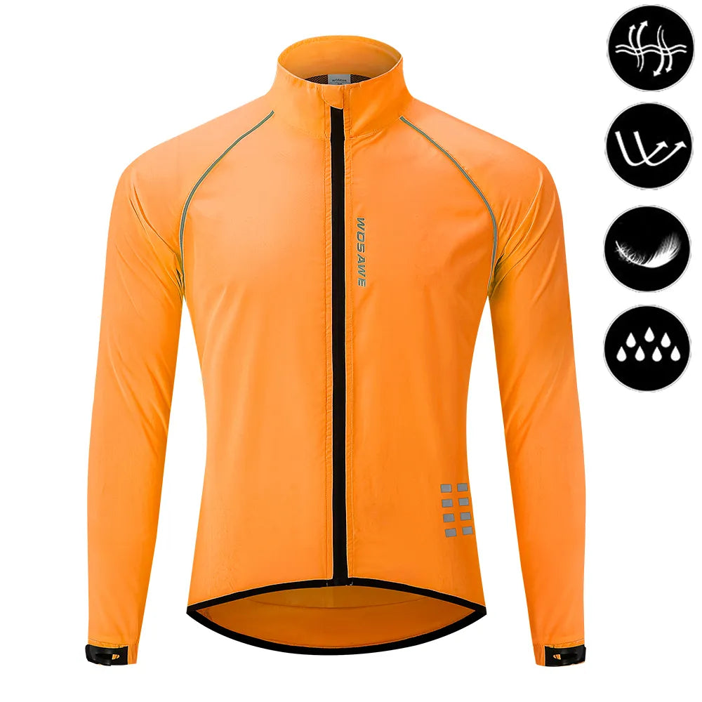 WOSAWE Men's Cycling Windbreaker Ultralight Reflective Windproof Jacket Men MTB Road Bike Wind Coat Long Sleeve Bicycle Clothing-WAYBIKER