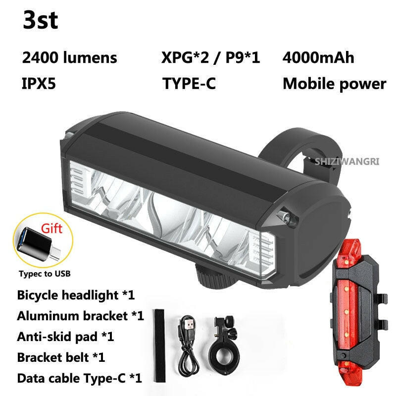 MTB Bike Light Front Rechargeable Led Flashlight Bicycle Light 4000mAh Front and Rear Headlight Bicycle Accessories