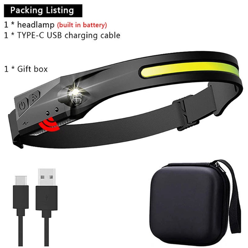 Mini LED Sensor Headlamp USB Rechargeable Headlight Led Head Flashlight Built-in Battery Outdoor Camping Fishing Head Torch-WAYBIKER