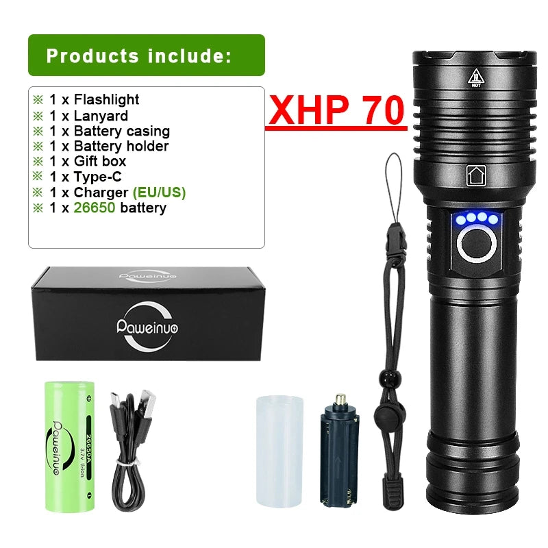 3800LM XHP360 LED Rechargeable Flashlight 18650 USB High Power LED Flashlight Zoom Torch IPX5 Tactical Lantern Camping Hand Lamp-WAYBIKER