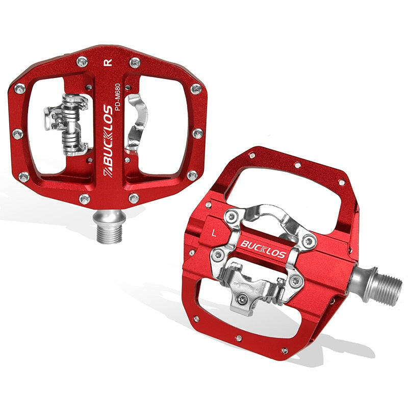 2023 New BUCKLOS Mountain Bike Pedals PD-M680 Dual Function Flat&Lock Pedals Fit Shimano SPD 9/16'' Aluminum MTB Pedal Bike Part-WAYBIKER
