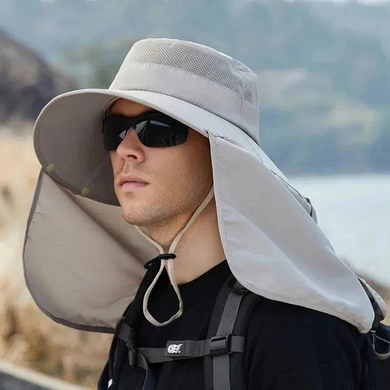 Summer Sun Hats Double Layer UV Protection Fishing Hunting Outdoor Cap Men Hiking Camping Visor Hat Removable Fisherman Hat-WAYBIKER