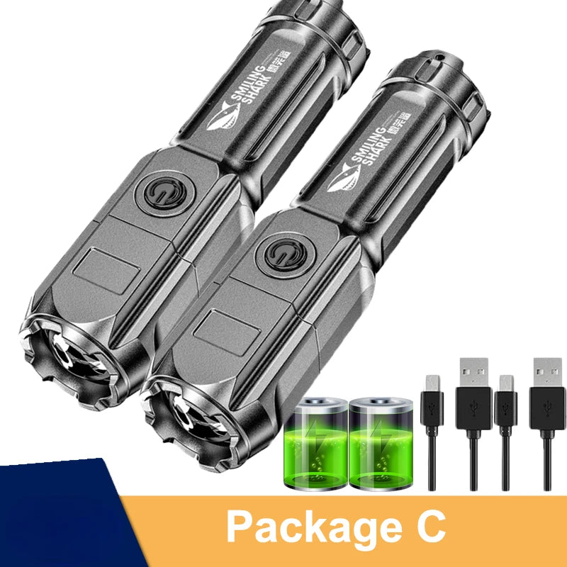 Powerful LED Flashlight 100000 Lumen Tactical Flashlights Rechargeable USB 18650 Waterproof Zoom Fishing Hunting LED Flashlight-WAYBIKER