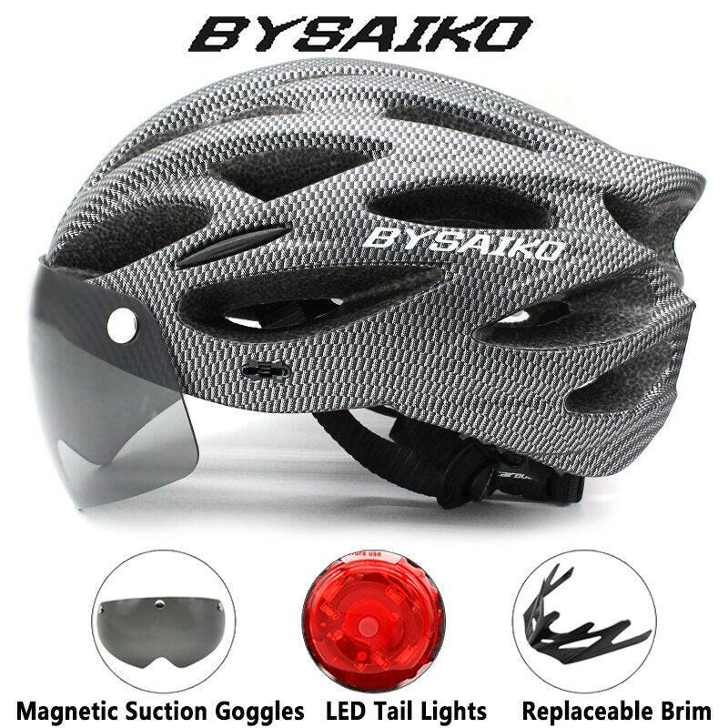 Cycling Helmet Man Women LED Rear Light Helmet Road Mountain Bike Helmet Riding Bicycle Helmet With Removable Lens Goggles-WAYBIKER