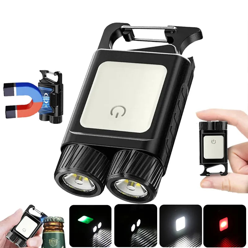 Multifunctional Mini Keychain Flashlight Back Magnet 6 Lighting Modes USB Charging Portable Torch Outdoor Camping Work Lantern-WAYBIKER