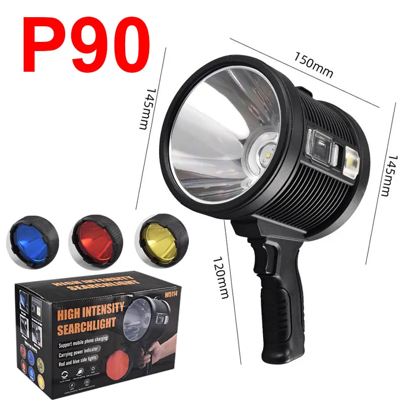 XHP90 High Power Portable Led Flashlight COB Searchlight Spotlights Solar Panel USB Charging Torch with 9000mAh Lithium Battery-WAYBIKER