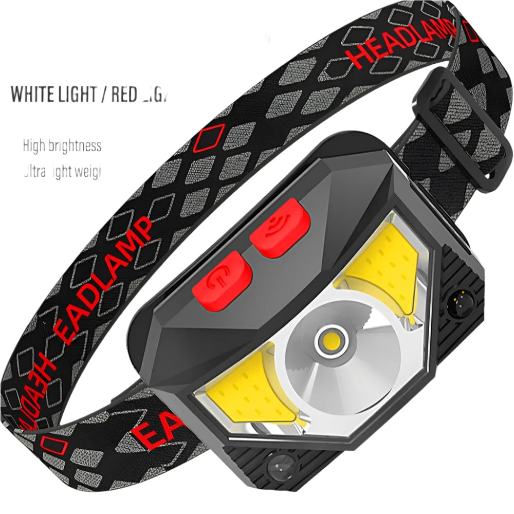 Rechargeable LED Headlamp Sensor Headlight With COB and LED Beads 8 Lighting Modes White and Red Light Fishing Light-WAYBIKER