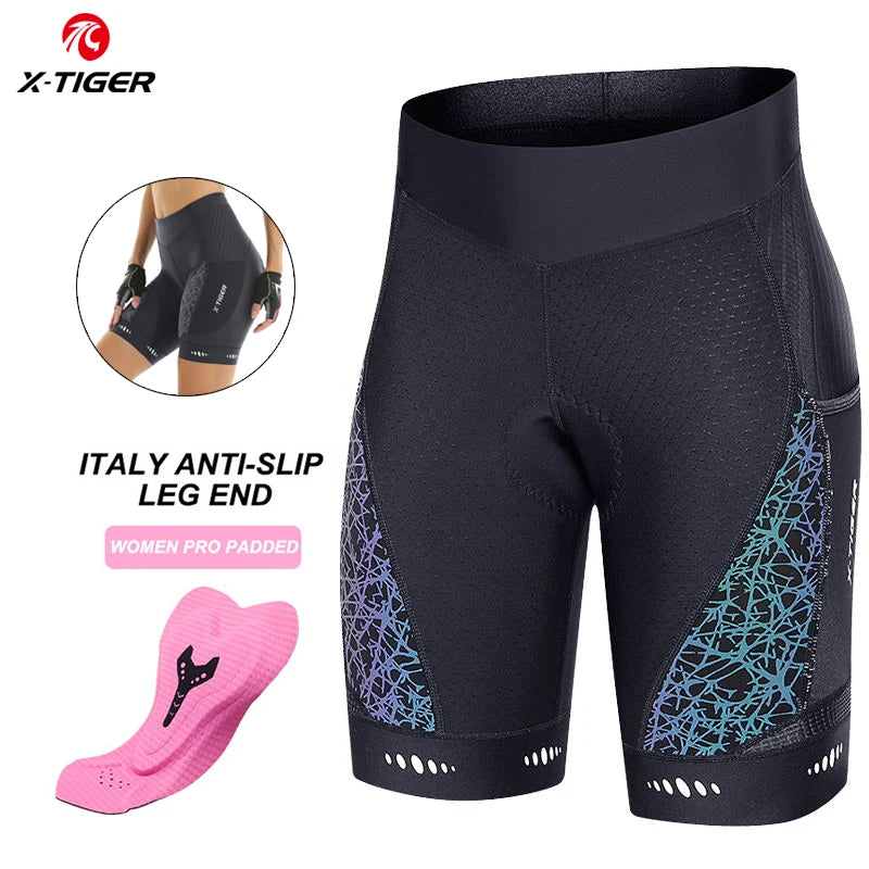 X-TIGER Cycling Shorts Women's Bicycle Shorts Competitive Sponge Padded 7h MTB Bike Shorts With Side Pockets Summer Bib Tights