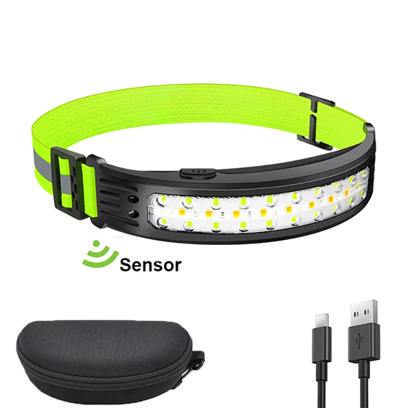 Led Headlamp Sensor Headlight Rechargeable Waterproof Search Light Head Flashlight 6 Lighting Modes for Camping Fishing Hiking-WAYBIKER